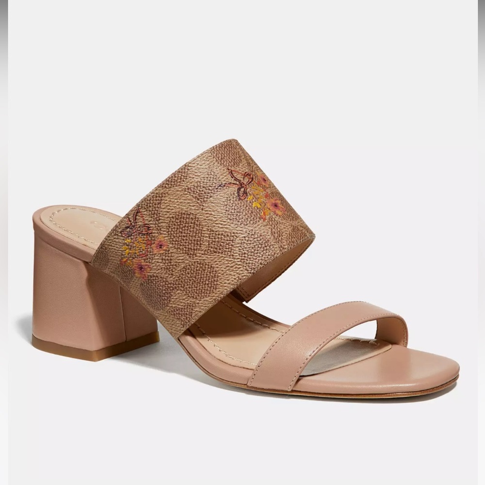 Coach Mae Mule With Floral Bow Print block heel